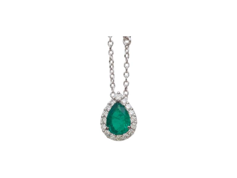 18KT WHITE GOLD NECKLACE WITH DROP PENDANT IN EMERALD AND DIAMONDS VALENTINA CALLEGHER 11679/1 SSM